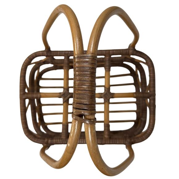 Vintage Woven Bamboo Bent Handle Basket Rustic Boho Farmhouse Decor 18” - Picture 4 of 9